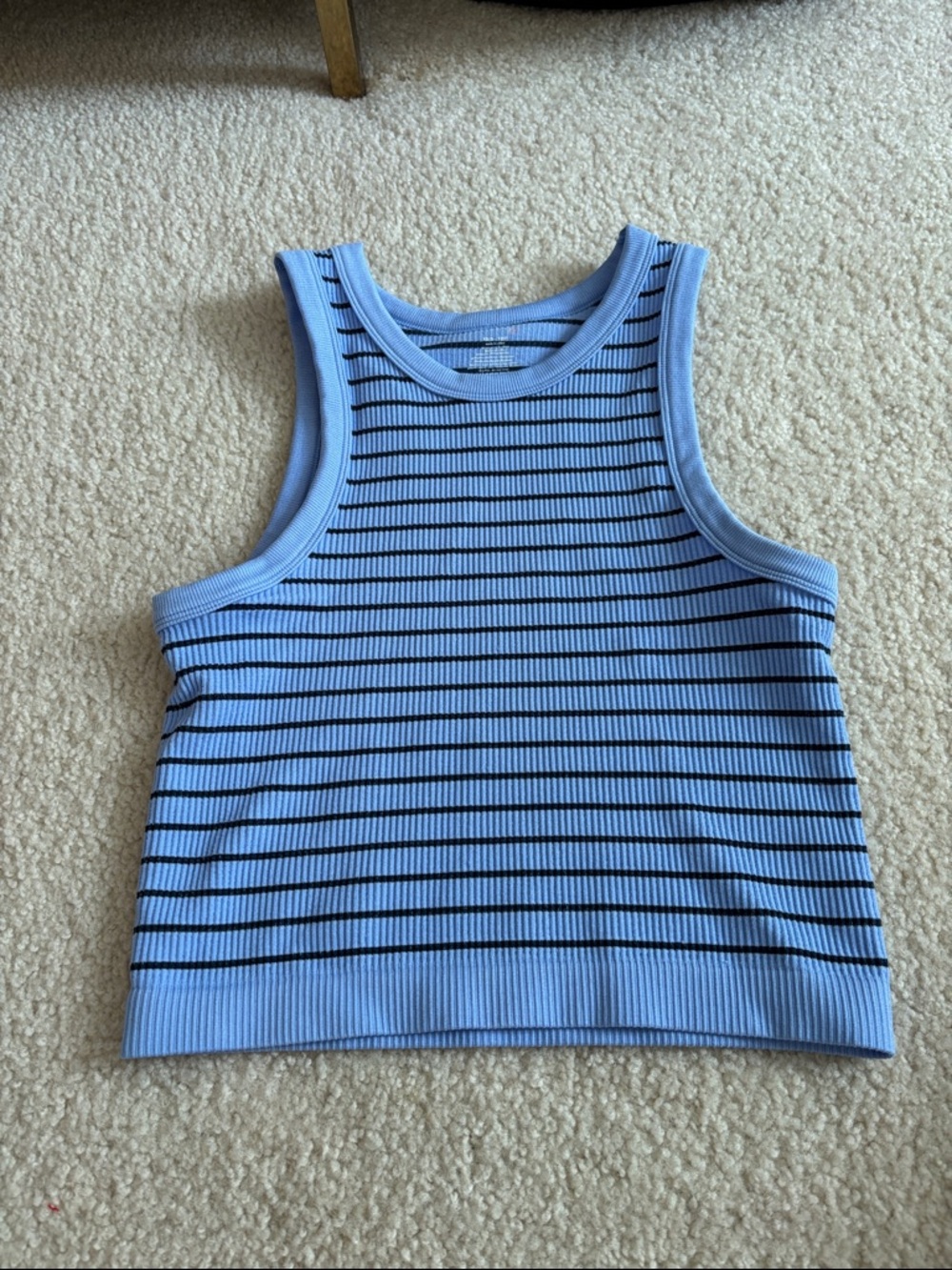 Free People Light Blue Ribbed Tank with Black Stripes